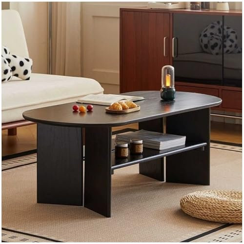 Table basse ovale contemporaine artisanale avec pieds solides, tables centrales modernes du milieu du siècle avec rangement ouvert pour l'organisation du salon (taille : 100 cm)