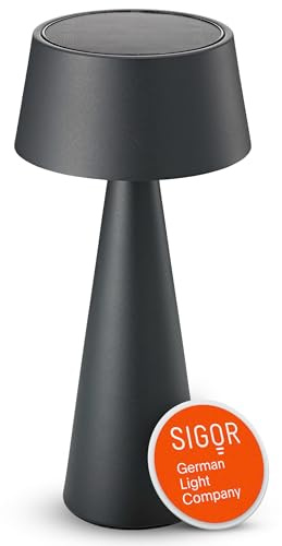 SIGOR Solino graphitgrau - Solar-LED Akku-Tischlampe mit Magnetgelenk & Doppelladefunktion (Solar & USB-C), dimmbar & kabellos, IP44 Outdoor-Tischleuchte, bis 6,5 h Leuchtdauer