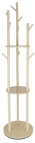 Relaxdays Rack, 360° rotatable, 9 Hooks, 3 Shelves, HxD: 165 x 40 cm, Coat Stand, Pine Wood, Natural, Fibreboard, 165 x 40 x 40 cm