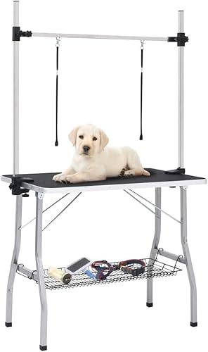 Faltbarer Haustierpflegetisch Höhenverstellbar – Grooming Tisch für Hunde & Katzen, Klappbarer Trimm- und Frisiertisch, Professionell 90x60x76 cm Schwarz
