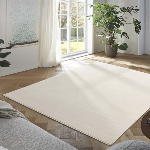 Taracarpet Teppich Kurzflor weicher Designer Uni Bodenbelag Madrid fürs Wohnzimmer, Kinderzimmer, Schlafzimmer und die Küche geeignet New Creme 80x150 cm