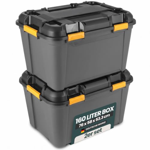 Kreher® Bunker Tough Aufbewahrungsbox Kissenbox mit Deckel - IP67 wasserdicht & UV-beständig, schlagfest - Robuste Kunststoffbox für Werkzeug, Keller, Garage, Camping & Outdoor (2, 160 Liter)