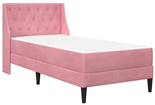 vidaXL Bettgestell mit Matratze mit Matratze Rosa 100 x 200 cm Samt, Zeitgenössisches Schlafzimmer Bettgestell, Stylisches Samt, Langlebiges Matratzen-Set, Rechteckiges Design, Schicke Wohnmöbel