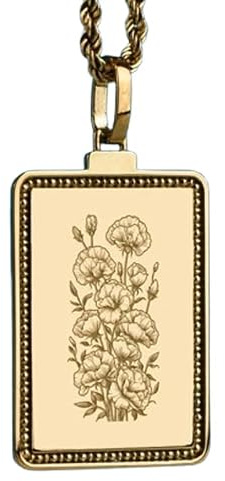 Collar con colgante grabado de flor de guisante de olor, hecho en plata de ley 925 chapada en oro con cadena de cable de 45 cm. Joyería hecha a mano para hombres y mujeres | WWS_EGP_00345