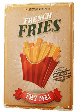 Blechschild Vintage Retro Metallschild Wandschild Blech Poster Essen Restaurant Pommes