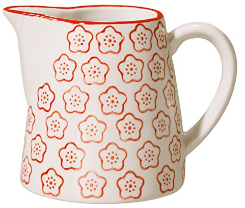 Bloomingville Milchkrug Isabella Retro Sahnekännchen Kännchen kleine Kanne Ø 8,5 x H 8,5 cm, rot, Keramik, fasst ca. 250 ml