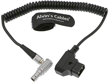 Alvin's Cables 2 Pin D-Tap Coiled Stromkabel für SmallHD Monitor, Blackmagic Pyxis 6K, Z CAM E2, für DJI Ronin RS3, Teradek Bond, Rechtwinkliger 2-Pin Stecker