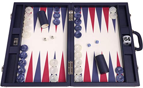 Wycliffe Brothers 53.3 cm Turnier-Backgammon-Set - Blauer Koffer mit Vanillefeld - Masters Edition