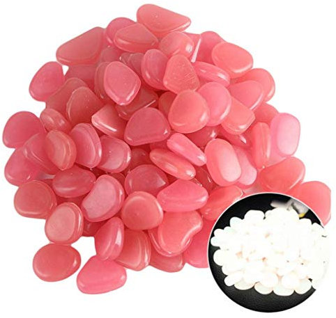 COMVIP 50Pcs Galet Lumineux Extérieur pour Jardin Gravier Fluorescent Aquarium Rose