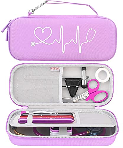 BOVKE Stethoskop-Fall Kompatibel mit 3M Littmann Classic III, Lightweight II S.E, Cardiology IV Diagnostic, MDF Acoustica Deluxe Stethoskop, zusätzlicher Raum für Taylor Schlaghammer, Lila