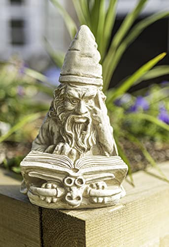 Garden Mile® White Stone Effect Reading Wizard Garden Gnome Sculpture Ornament Statue | Garden Patio and Lawn Decorations made from Resin | Fairy Gnome Garden