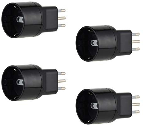 Electraline 92376 Set di 4 Adattatori Speciali Disassata Salvaspazio da Schuko a Spina Piccola Italiana 10A, Nero, Confezione da 4