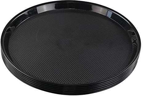 Obston - Bandeja de plástico negro para servir, bandeja redonda de 13.5 pulgadas, 2 paquetes