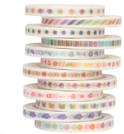 Yubbaex Skinny Washi Tape Set de Cintas Decorativas para Manualidades, Manualidades, revistas de Bala, planificadores, álbumes de Recortes, Envoltura Degradado Delgado 12 Rollos