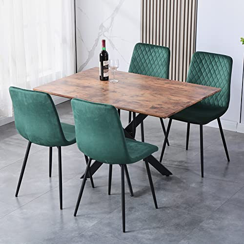 GOLDFAN Set 4 Esstisch Stühle Holz rechteckiger Esstisch Weiche Esszimmerstühle Retro Industrial Style Esstisch Set, Grün