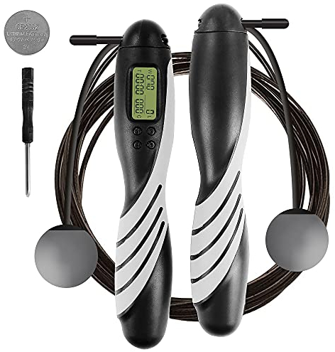 iMoebel Springseil digital Zähler Verstellbar - Speed Rope Seilspringen mit Stahl Seil Anti-Rutsch Schwerer ergonomisch Griffe, Kalorienzähler Timer für Fitness Boxen Abnehmen Crossfit (Schwarz)