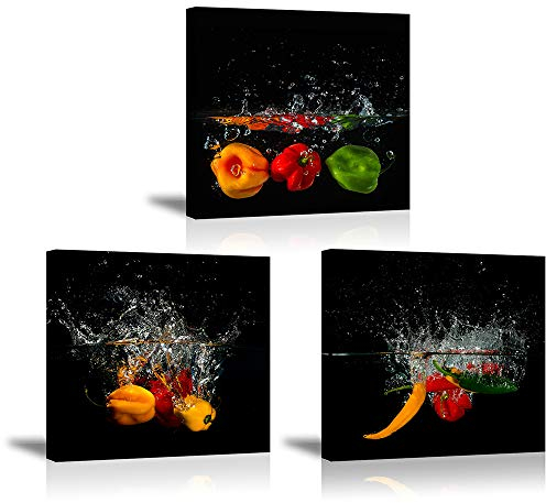 Piy Painting 3 Piezas Impesiones de Lienzo, Pmientos Dulces, Arte de Pared Pinturas Murales Decoración - Pinturas Murales Moderno Arte de Marco para Cuarto de Baño Cocina 30x30cm