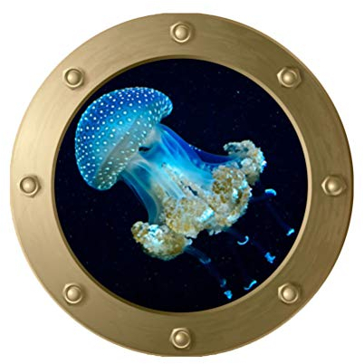 VICASKY Fliesensticker U Boot Fenster Wandaufkleber Selbstklebend Unterwasser Welt Fliesenaufkleber Fliesenbilder Bullauge Deko Wandbilder Schlafzimmer Bade WC Deko (Qualle)