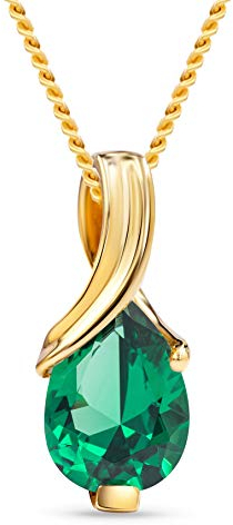 MIORE - Halskette Damen mit Smaragd im Tropfenschliff (0.68 Ct) Kettenhänger aus 14 Karat Gelbgold (585) in Krappennfassung - Klassischer Schmuck für Damen aus Gold in edler Schmuckschachtel (45 cm)