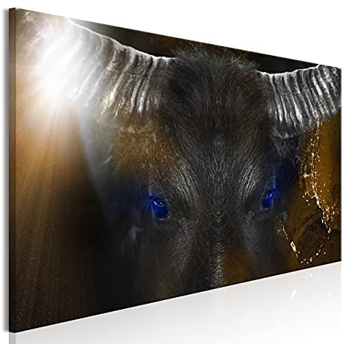 decomonkey Bilder Stier Tiere 150x50 cm 1 Teilig Leinwandbilder Bild auf Leinwand Vlies Wandbild Kunstdruck Wanddeko Wand Wohnzimmer Wanddekoration Deko Abstrakt