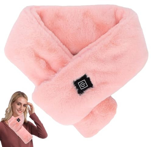 Agatige Heated Neck Scarf, Winter Electric Heated Neck Scarf Plush Rechargeable Neck Heat Pad for Pain Relief Thermal Neckerchief Heated Neck Wrap for Men Women Kids - Pink