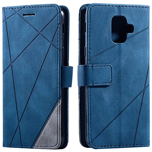 Vankii Kompatibel mit Samsung Galaxy A6 2018 Hülle, Flip Wallet Handyhülle PU Leder Brieftasche Tasche Case Stoßfeste Schutzhülle [Kartenschlitzen] [Magnetverschluss] [Standfunktion] (Blau)