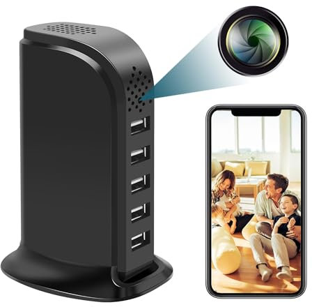 sakalaka Wireless 1080P HD Mini USB Charger Spy Hidden Camera WiFi, 5-Port USB Hub with Loop Recording Motion Detection for Home Security, Remote Control Support Android/iOS