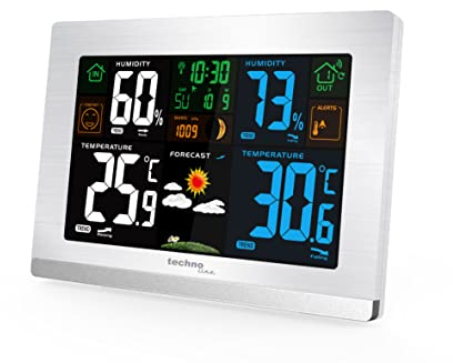 Technoline WS6462 silber Funkwetterstation, Innentemperatur, Außentemperatur, Luftfeuchte, Luftdruck, Tendenzanzeige, Farbdisplay, Funkuhr, Mondphasen