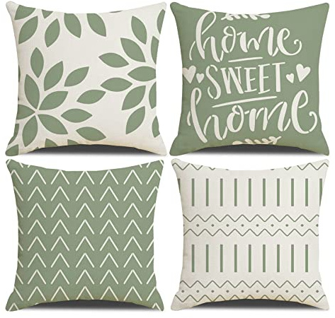 Homefeelzydys Kissenbezüge, Kissenbezüge 45 x 45, 4er-Set, dunkelgrün, quadratisch, Überwurf-Kissenbezug, 4er-Pack für Terrasse, Garten, Blench, Wohnzimmer, Sofa