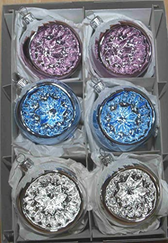 Jingle Bells Lauscha Reflexkugel Retro Silber/Rose/Atlantikblau 6cm 6 Stück Hängende Dekokugel Hängeornament Glas Weihnachten