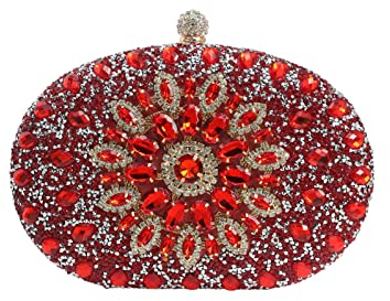 CORIOS Bolsa de Noche Pequeña para Mujer Bolso de Fiesta Diamantes de Imitación Clutch Bolso de Hombro Bolso de Boda Elegante Bolsos Bandolera para Fiesta de Graduación Banquete Boda Rojo