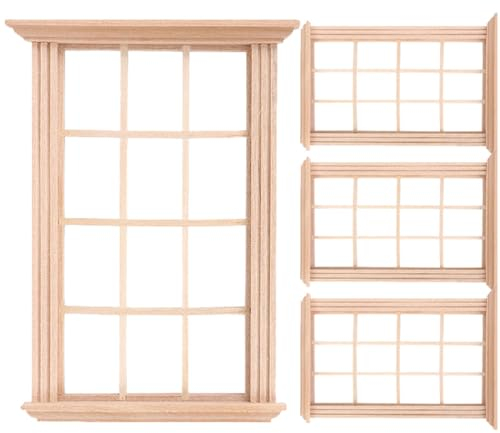 Cabilock Puppenhaus-Fensterrahmen 4 Stücke Fenster Fenster Rahmen Mini Fenster Puppenmöbel Zubehör Möbel für DIY 1: 12 Maßstab Fee Garten Micro Landschaft Dekoration Fensterrahmen Holz