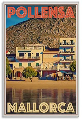 Pollensa Mallorca Reiseposter oder Leinwandbild im Retro-Vintage-Stil, 50 x 75 cm