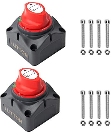 I LITTON 2 Pack Battery Disconnect Switch, Heavy Duty Marine Boat Battery Switch 12V Car Battery Isolator Shutoff Battery Kill Switch for Car RV Vehicles Boat ATV, 2 Pack