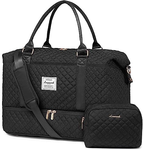 LOVEVOOK Travel Duffle Bag, Weekender Bags for Women with Shoe Compartment, Carry on Overnight Bag with Toiletry Bag, Gym Duffel Bag with Wet Pocket, Hospital Bags for Labor and Delivery, Black