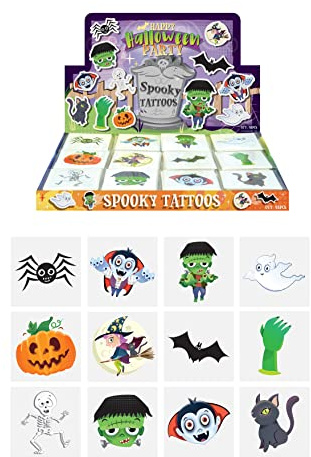 Henbrandt 72x Mini Halloween Temporary Tattoos for Children 12pc Packs Kids Halloween Party Bag Favours Loot Bag Fillers Spooky Lucky Dip Trick or Treat Favours for Boys and Girls