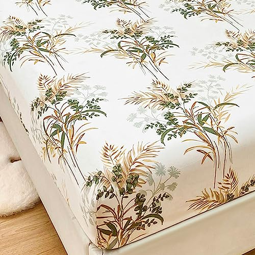 Odot Spannbettlaken für Boxspringbetten, Pflanze Muster Spannbetttücher Mikrofaser bis 25cm, Superweiches Spannbetttuch Bettlaken für Kinder Einzelbett Doppelbett (180x200x25cm,Grüne Pflanzen)