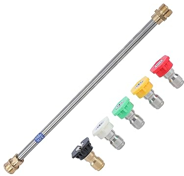 AIM Tools Bacchetta di Prolunga per Idropulitrice 15 Pollici con 5 Punte per Ugello, Raccordo Maschio M22-14mm e Scollegamento Rapido di 1/4, Kit Accessorio Lavaggio Auto