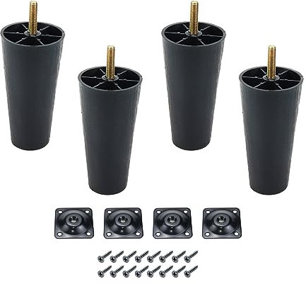 Nicerity Lot de 4 pieds de canapé coniques en plastique avec boulons de suspension M8 pour canapé, commode, chaise, lit, table basse 120 mm