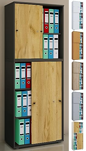 VCM Büroschrank mit 5 Fächern | moderner Aktenschrank mit Schiebetüren und Schloss | Maße ca. B. 70 x H. 184 x T. 37 cm – Lona 5-Fach abschließbar