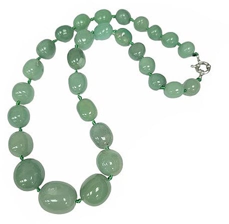Handgefertigter Damen Edelstein Halskette - 50cm, 25-24mm Natursteinperlen - Eleganter Schmuck mit Edelstahlverschluss (Grün)