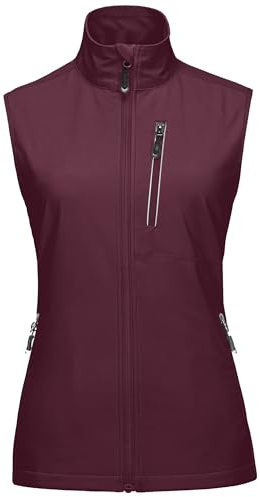 33,000ft Damen Leichte Laufweste Outdoor Softshell Weste Frau Ärmellose Jacke Winddichte Wasserdichte Atmungsaktive Vest Gilet für Laufen Golf Wandern Weinrot 2XL