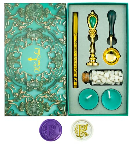 Wachs-Siegel-Stempel, Buchstabe P Wachs-Siegel-Stempel-Set inklusive Eisen-Wachs-Siegel-Stempel, 60 Stück Wachs-Siegel-Perlen, 1 Stück Schmelzlöffel, 2 Stück Kerzen, 1 Stück Wachs-Siegel-Stift