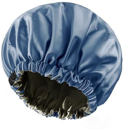 Amamba Shower Cap,100% Real Satin Lined Shower Cap,Extra Large Shower Cap for Women Reusable Waterproof,Adjustable Size&Long Hair Bath Caps