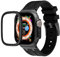 Kompatibel mit Apple Watch Armband + Displayschutzfolie, Silikonband + Edelstahl-Schnalle, Metallrahmen aus Aluminiumlegierung + 9H gehärtetes Glas, entworfen für Apple Watch Serie SE/6/5/4, 44