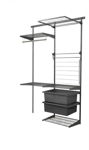 INTEGRI Regalsystem, Waschküche, Ordnungssystem - Grau, pulverbeschichteter Stahl - 200x125x42 cm - wandmontage, offen, für Badezimmer, Wäscheständer, mit Kleiderstangen & Ablagekörbe