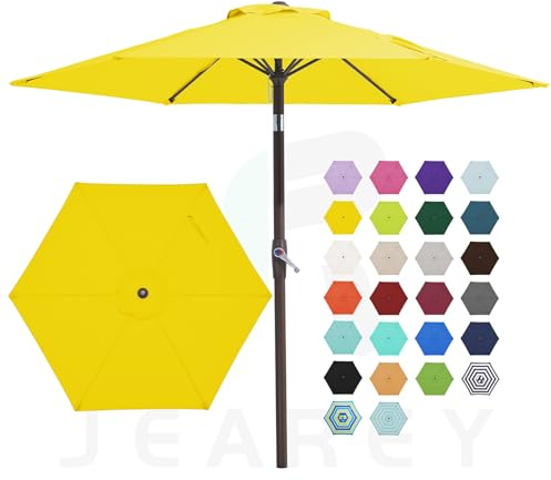 JEAREY Sombrilla de mesa de patio de 7.5 pies con 6 varillas resistentes, botón de inclinación/manivela para exteriores, jardín, terraza, patio, piscina y playa, color amarillo