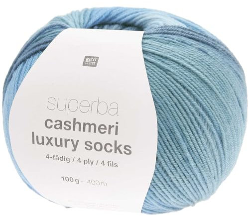 Rico Design Superba Cashmeri Luxury Socks | Sockenwolle mit Kaschmir | Strumpfwolle 4-fädig | Sockengarn mit Farbverlauf (25 | blau-degradé)