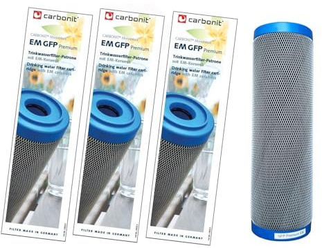 Carbonit: 3 x Prime Invention Wasserfilter GFP Premium EM Filterpatrone 0,4 µ mit mehr Aktivkohle und EM-Keramik