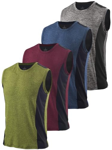 Ymmchy Herren Gym Tank Top Ärmelloses Muskelshirt Fitness Tanktop Quick Dry Achselshirt Bodybuilding Unterhemd 4er Pack Dunkelgrau/Dunkelblau/Weinrot/Armeegrün M